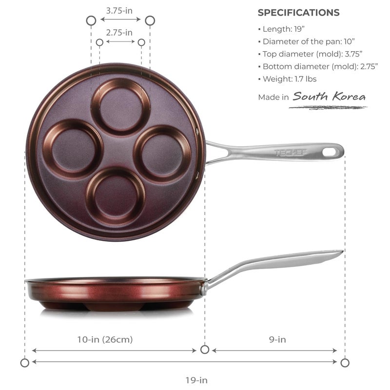 TECHEF - Egg Pan Nonstick, Aluminium Plett Pan, 4 Egg Frying Pan for Perfect Breakfast Eggs, Pancakes, Hamburgers & More, Non Toxic PFOA-Free, Easy to Clean, Made in Korea (No Induction) - Image 5
